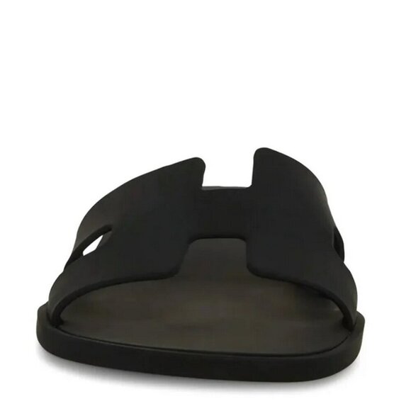 - Steve Madden Hadyn-J Black Leather Slip On Open Rounded Toe Fashion Flat… - Picture 2 of 7